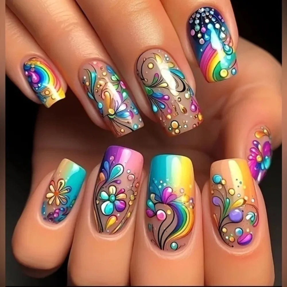 Colorful Press On Nails NWT